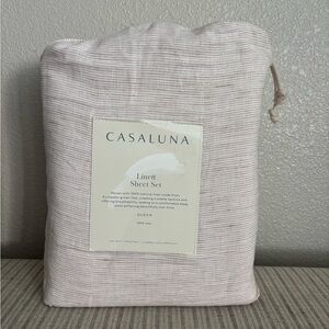 NWT Queen 100% Linen Sheet Set Adobe Clay Micro Stripe - Casaluna